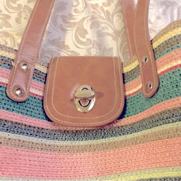 Striped Summer Woven Handbag Shoulder Bag Gorgeous - Picture 3 of 6